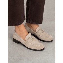 Ece'nin Butiği Bilora Bej Süet Hakiki Deri Kadın Makosen