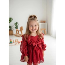 Aysskids Lola Kız Bebek Pembe Dantel Detaylı Uzun Kollu Özel Gün Bayramlık Abiye Elbise