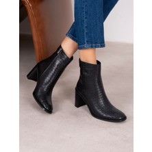 Ece'nin Butiği Odetta Siyah Kroko Hakiki Deri Kadın Bot