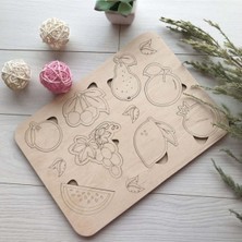 Empressco Doğal Ahşap Montessori Meyve Puzzle, Boyanabilir ve Eğitici Oyun Seti