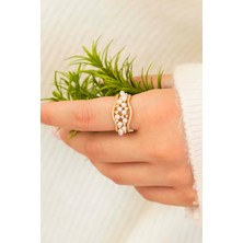 Trend Collection Altın Renk Inci ve Zirkon Taşlı Dalga Form Vip Ayarlanabilir Kadın Yüzük