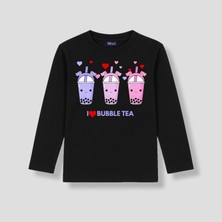 Mixxi Fashion Bubble Tea Uzun Kollu Baskılı Kız Çocuk Tişört (4-13 Yaş)