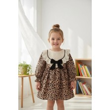 Aysskids Julıa Leopar Dantel Desenli Uzun Kollu Etekli Kız Çocuk Elbise