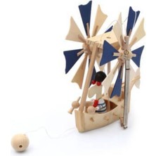 Empressco Beyaz Ahşap Çocuk Odası Tavan Süsü, Mavi Yel Değirmenli Gemi Dekoru