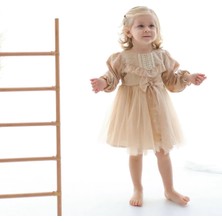 Aysskids Lenora Prenses Model Tül Fiyonk Detaylı Uzun Kollu Etekli Elbise