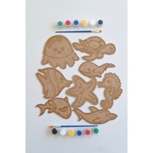 Empressco 8 Parça Renkli Su Hayvanları Ahşap Boyama ve Aktivite Seti, Hediye Fırça ve Boya