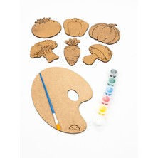 Empressco Çocuklar Için Renkli Ahşap Sebze Figürleri, Boyama ve Etkinlik Seti, 6'lı Paket