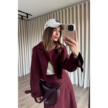 Sue Store Bordo Kemerli Etek Trençkot Takım