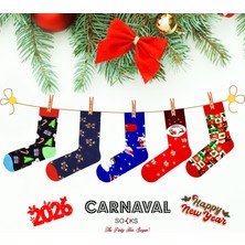 Carnaval Socks Unisex 5’li Yılbaşı Hediye Çorap Seti - Noel Temalı Kutulu Renkli Çorap - Merry Christmas Socks Box