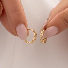 Hakan Mücevherat Desenli Halka Küpe 14 Ayar Altın