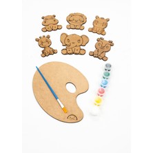 Empressco Renkli 6'lı Ahşap Çocuk Hayvan Figürleri Boyama Seti