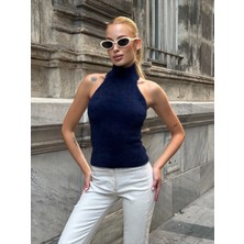 Mamayaga Kadın Yarım Balıkçı Yaka Full Esnek Sakallı Sırt Dekolteli Spor Şık Tasarım Sırtı Açık Bluz