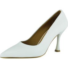 Erkan Saçmacı Suzanna Beyaz Hakiki Dana Derisi Sivri Burun Klasik Ince Topuklu Ayakkabı