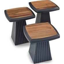 Donaco Giza Doğal Ceviz Kaplama Zigon Sehpa 3'lü - Antrasit Lake Boya