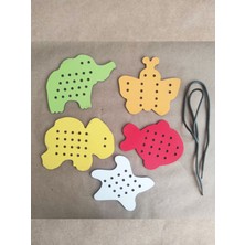 Empressco 5'li Renkli Ahşap Ip Geçirme Oyunu, Eğitici ve Keyifli Oyun Seti