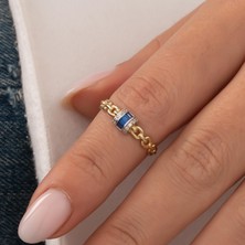 Hakan Mücevherat Mavi Taşlı Trend 14 Ayar Altın Yüzük