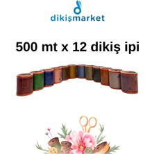 dm dikişmarket 120 No Karışık Renkli Dikiş Ipliği 12 Adet  Küçük Boy Dikiş Ipi Makara (500 Mt)-Yerli Üretim 12Lİ SET