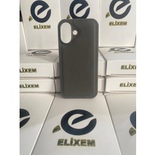 Elixem İphone 16 Uyumlu Gri Dikişli Suni Deri Kılıf