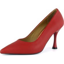 Erkan Saçmacı Suzanna Kırmızı Hakiki Dana Derisi Sivri Burun Klasik Ince Topuklu Ayakkabı