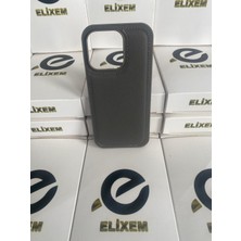 Elixem İphone 16 Pro Uyumlu Gri Dikişli Suni Deri Kılıf
