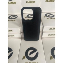 Elixem İphone 16 Pro Uyumlu Siyah Dikişli Suni Deri Kılıf