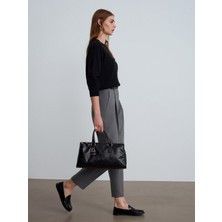 Dilvin 72216 Kemerli Pileli Kumaş Pantolon-Gri