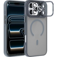 Kzy Apple iPhone 17 Pro Lens Hediyeli Kapak Kamera Korumalı Wireless Şarj Özellikli Standlı Premium Kılıf - Titanyum Gri