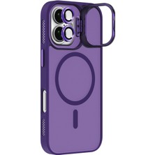 Kzy Apple iPhone 17 Lens Hediyeli Kapak Kamera Korumalı Wireless Şarj Özellikli Standlı Premium Kılıf - Mor