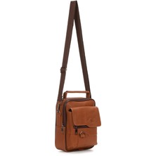 Newish Erkek Taba Suni Deri Telefon Bölmeli Çapraz El ve Omuz Çantası NEW378