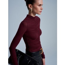 Dilvin 32333 Kaşmir Karışımlı Büzgülü Bluz-Bordo