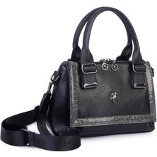 Nas 1455 Kadın Taşlı El ve Omuz Çantası Siyah