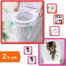 Hereveoyuncak 50 Adet Hijyenik Tek Kullanımlık Klozet Kapağı Poşeti + Decohandy Klozet Etiketi Stray Cat - 2li Set
