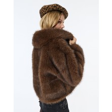 Koton Suni Kürk Mont Uzun Kollu Kruvaze Crop