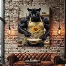 Kaslı Jaguar Chef Cafe Restorant Dükkan Dekarasyon Kanvas Tablo