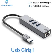 Ugourd 1000-Mbps RJ45 Ethernet Dönüştürücü Adaptör Usb Giriş+3 Adet 3.0 Usb Girişi Ce Lisanslı Orjinal Sağlam Gigabit 1000Mbps RJ45 Ethernet Dönüştürücü Adaptör
