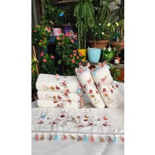 A.Z.H. (6.lı Set) 50X90 cm Nakışlı Püsküllü Kadife Doku Lüks Havlu Seti