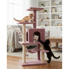 Reyo Y01 Salıncaklı Yuvalı Lüx Kedi Tırmalama Oyun Evi Gül Kurusu