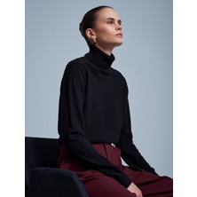 Dilvin 10848 %100 Kaşmir Balıkçı Yaka Kazak-Siyah