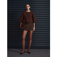 Dilvin 60997 Çıtçıt Düğmeli Triko Hırka-Kahve