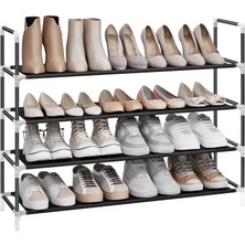 Storemax 4 Katlı Ayakkabı Rafı, Antre Dolabı Için Ayakkabı Saklama Çözümü, ve Yer Tasarrufu Sağlayan, Metal Çerçeve, Dokuma Olmayan Kumaş Raflar, Siyah LSH054B01