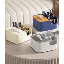 Storemax Çok Bölmeli Masa Üstü Organizer Kutusu – Kağıt Havlu Bölmeli, Kalemlikli, Uzaktan Kumanda, Makyaj Malzemesi ve Aksesuar Düzenleyici, Modern Tasarım, Ev ve Ofis Için (Beyaz)