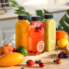 Storemax ml Smoothie Detoks Şişesi 250 cc Kapaklı Şeffaf Plastik Şişe Detox Köşeli Dondurucuya Uygun 6 Adet