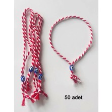 Tasarı Mağazası 50 Adet Nazarboncuklu Kırmızı Beyaz Marteniçka İp Bileklik - Dilek Bilekliği - 2