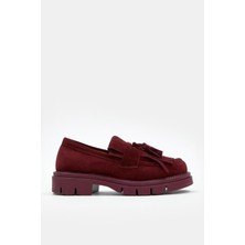 Nilufarr Jeremy Bordo Süet Hakiki Deri Kadın Loafer