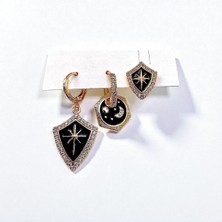 Cesicey Kutup Yıldızı Siyah Kalkan Küpe Kadın Çelik Küpe Altın Renk