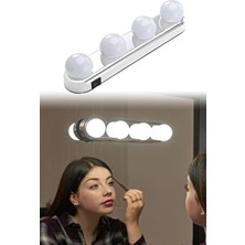 Gri Renkli Vantuzlu Makyaj Lambası 4 Ampul Ledli Kablosuz 30 cm Yüksek Parlaklık ve Enerji Tasarruflu JA037