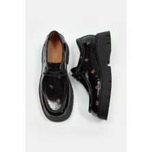 Nilufarr Freya Siyah Rugan Hakiki Deri Kadın Loafer