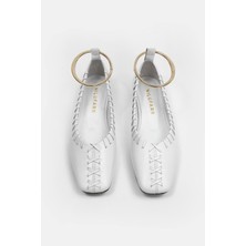 Nilufarr Lalita Beyaz Hakiki Deri Kadın Babet