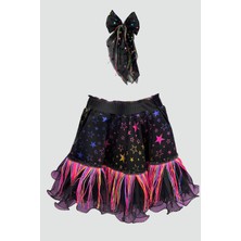 Star Pearl Kids Kız Çocuk Siyah Yıldızlı Püsküllü Etek