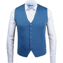 Çizgi Triko Erkek Düğmeli Spor / Regular Triko Örme Kolsuz Yelek - 4241LS